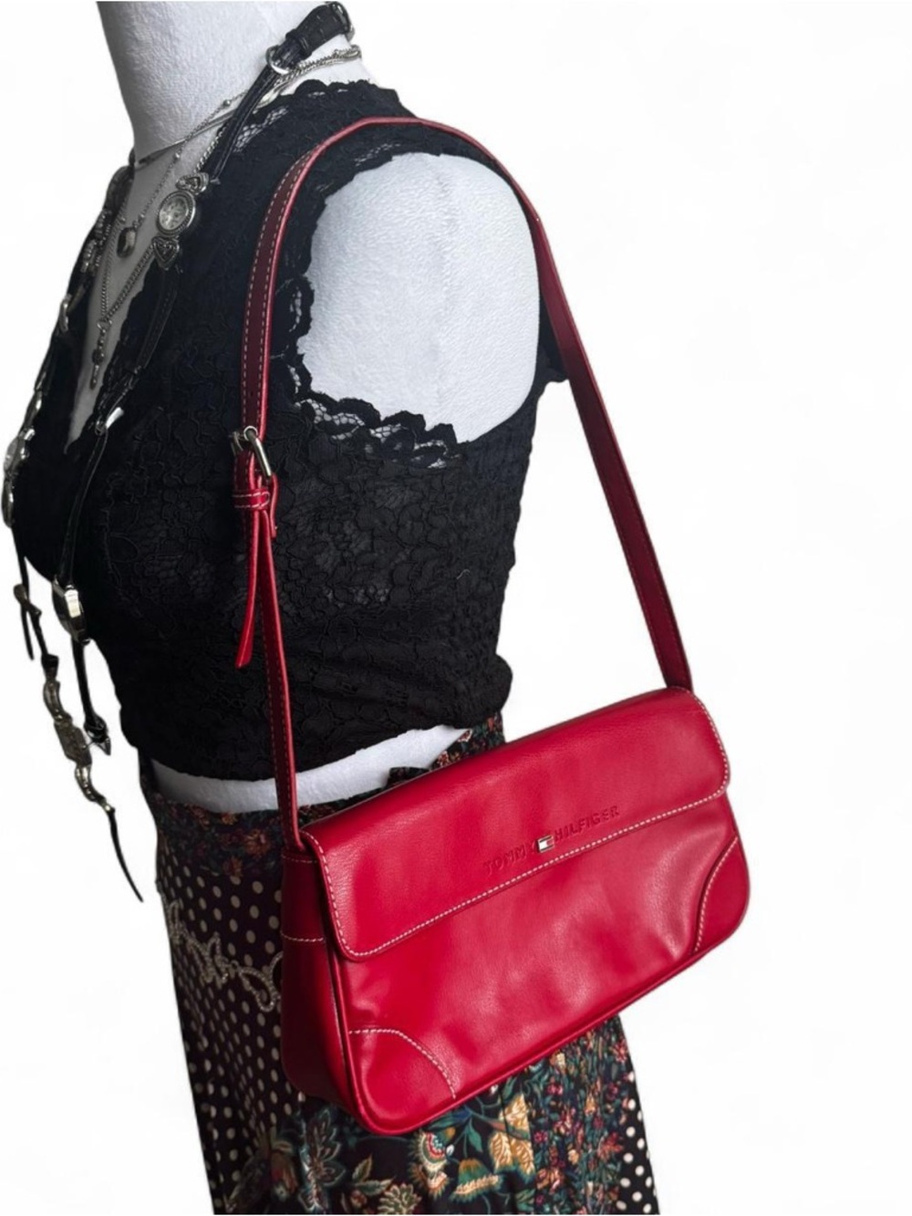 Y2K Tommy Hilfiger Red Leather Shoulder Bag